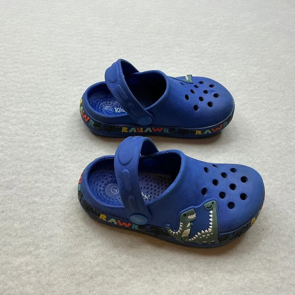 Kidgets Kids Dinosaur Clogs Blue RAWR‎ Graphic Size 7 Slip On Water Shoes